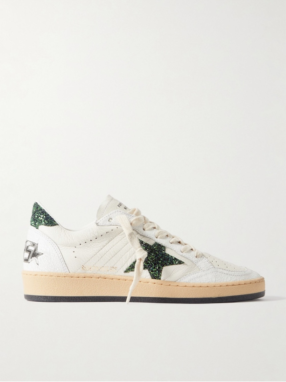 Golden Goose White Leather Sneaker with Green Glitter Star